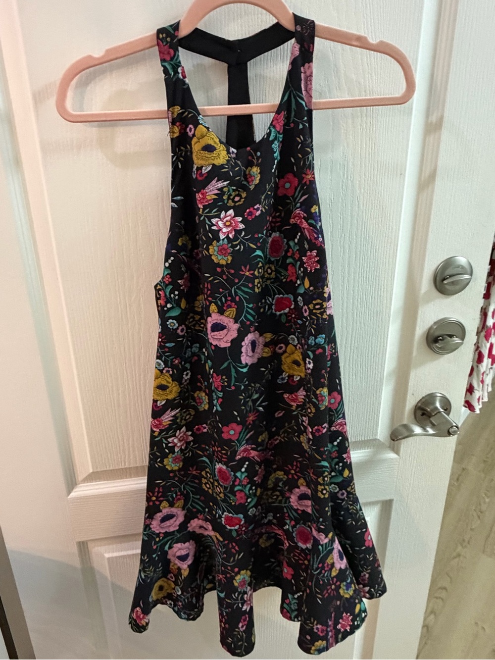 Luca Floral Black A-Line Sundress with Pink & Yellow Blooms Sz M
